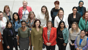 Staff photograph of a group of women taken from above.